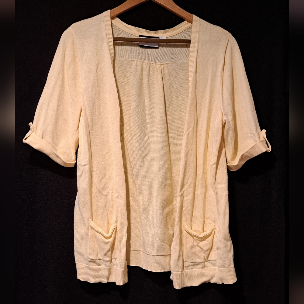 Croft & Barrow Women's Large Sunny Yellow Cardigan Sweater Sleeve Details Pleats